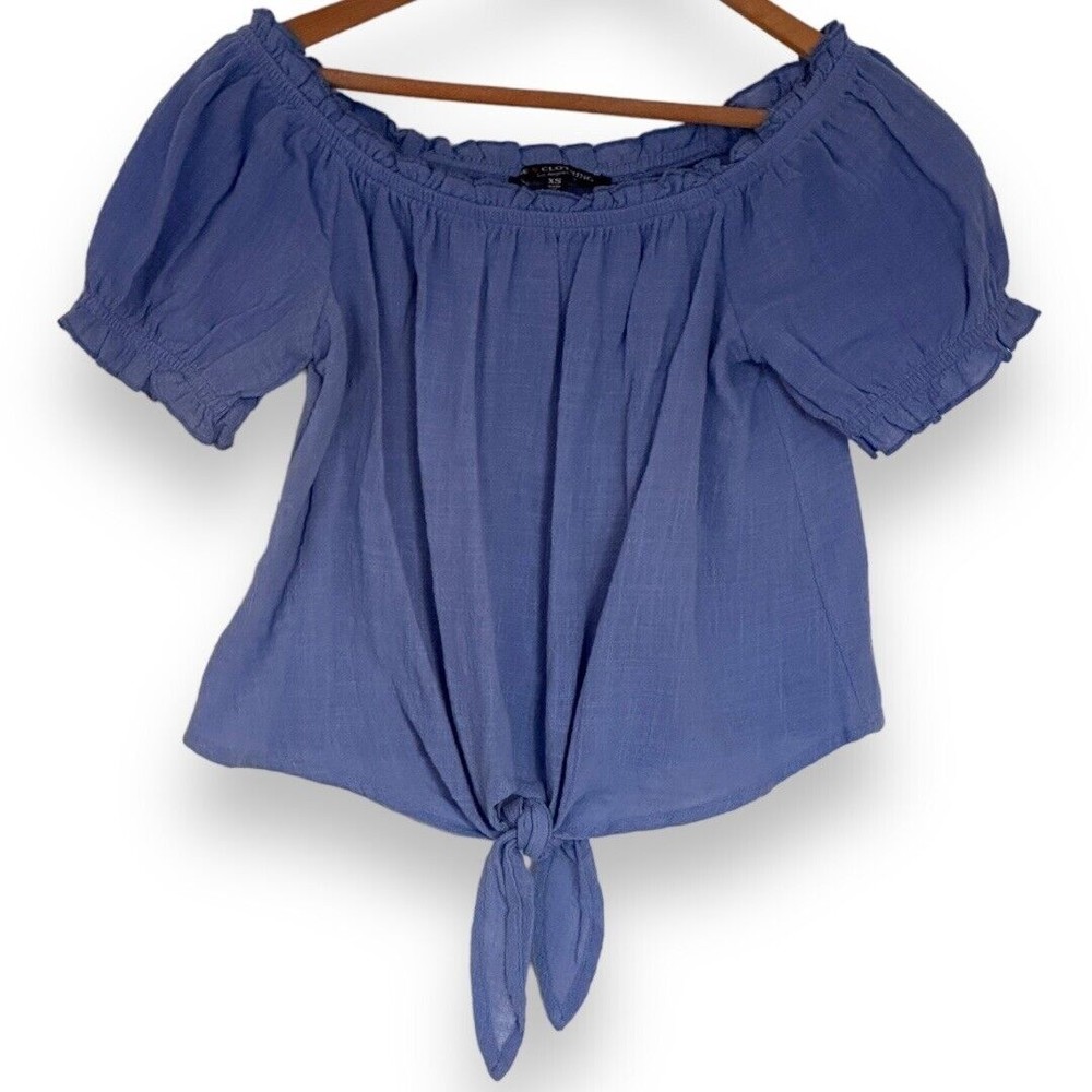 One Clothing Women’s Short Sleeve Cropped Tie Front Peasant Top Size XS Boho